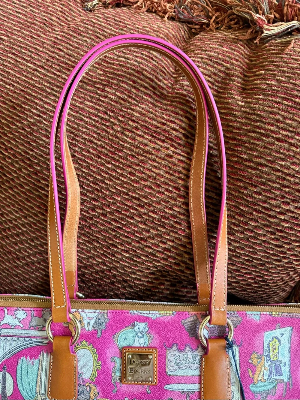 Vtg NWT Dooney & Bourke DISNEY Aristocrats Print Leather Tote 50th Anniversary